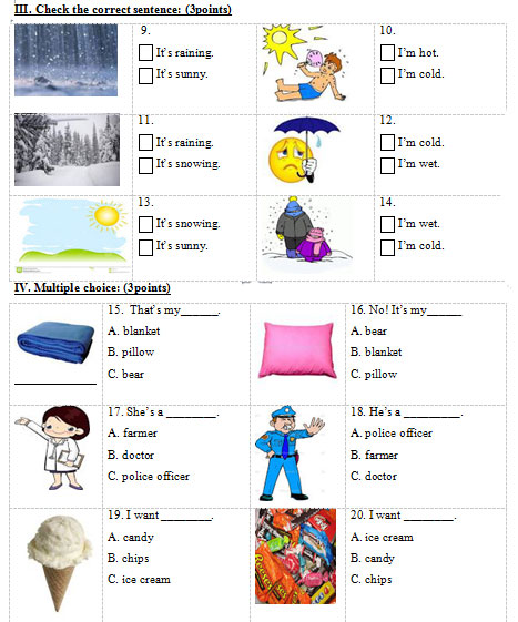 Đề thi học kỳ 1 môn tiếng Anh lớp 2 có đáp án