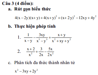 Đề kiểm tra học kì 1 môn Toán lớp 8