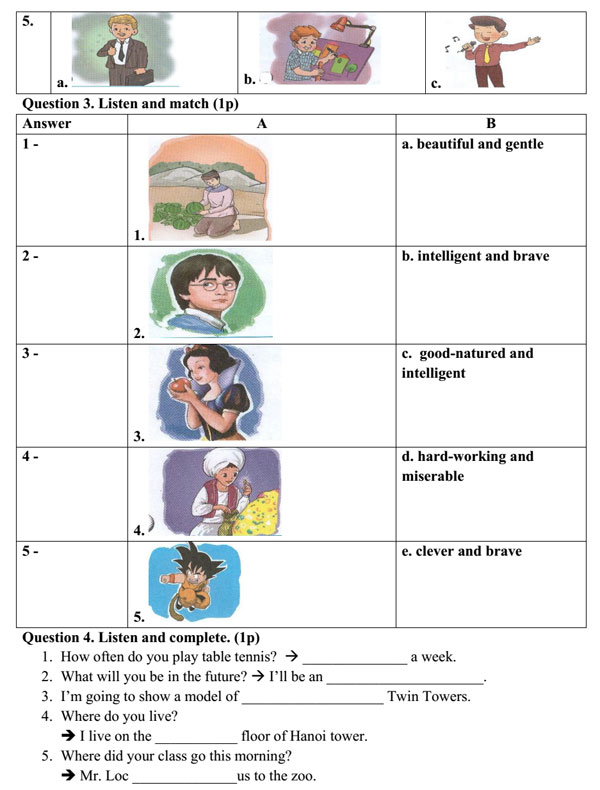 Đề thi học kỳ 1 môn tiếng Anh lớp 5 