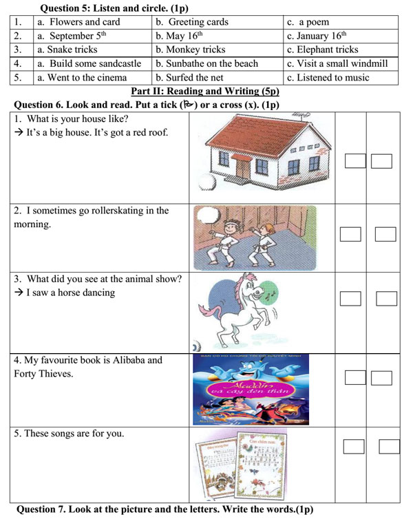 Đề thi học kỳ 1 môn tiếng Anh lớp 5 