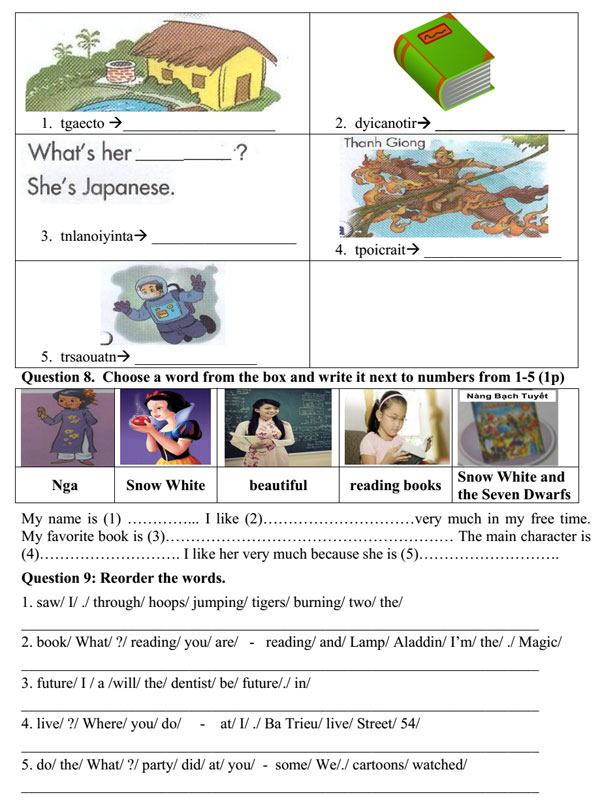 Đề thi học kỳ 1 môn tiếng Anh lớp 5 