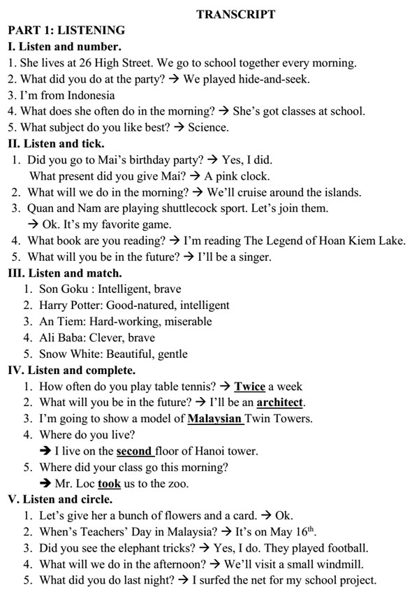 Đề thi học kỳ 1 môn tiếng Anh lớp 5