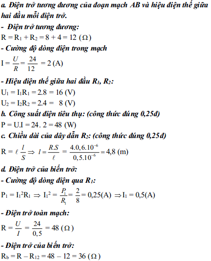 Đề kiểm tra học kì 1 môn Lý lớp 9 có đáp án