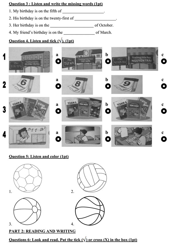 Đề thi học kỳ 1 môn tiếng Anh lớp 4 