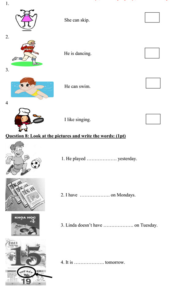 Đề thi học kỳ 1 môn tiếng Anh lớp 4 