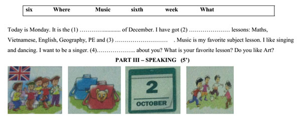 Đề thi học kỳ 1 môn tiếng Anh lớp 4