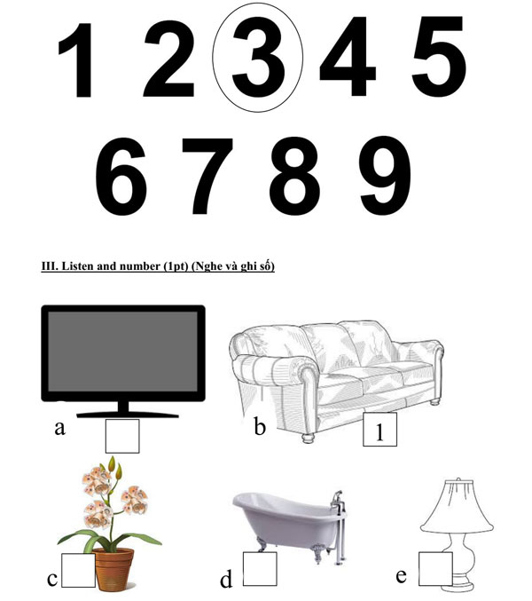 Đề thi học kỳ 1 môn tiếng Anh lớp 2 