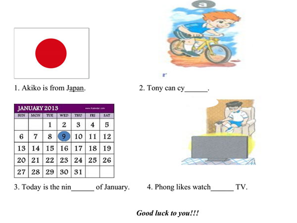 Đề thi học kỳ 1 môn tiếng Anh lớp 4 