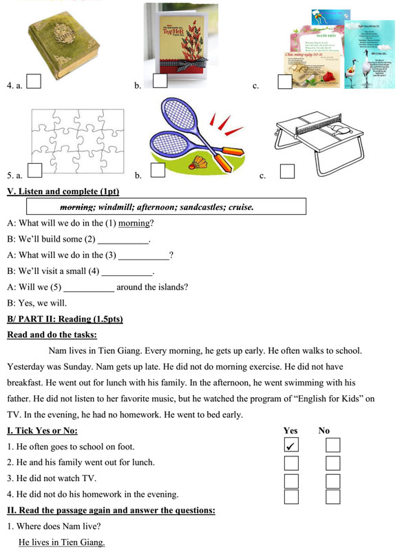 Đề thi học kỳ 1 môn tiếng Anh lớp 5 