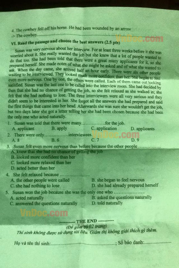 Đề kiểm tra học kỳ 1 môn tiếng Anh lớp 12