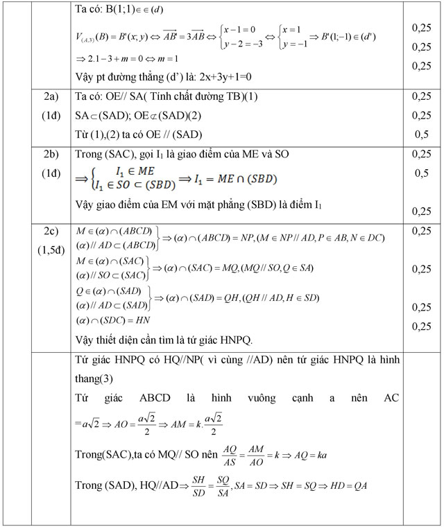 Đáp án - Đề thi học kỳ 1 môn Toán lớp 11