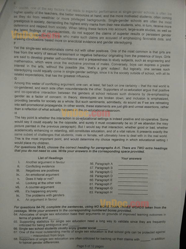 Đề thi chọn học sinh giỏi Quốc gia năm 2016 môn Tiếng Anh  