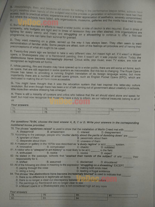 Đề thi chọn học sinh giỏi Quốc gia năm 2016 môn Tiếng Anh  