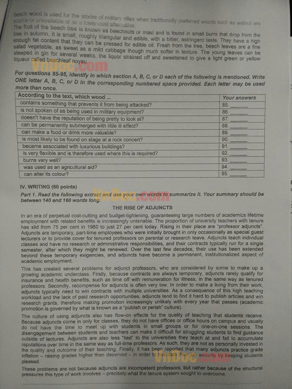 Đề thi chọn học sinh giỏi Quốc gia năm 2016 môn Tiếng Anh  