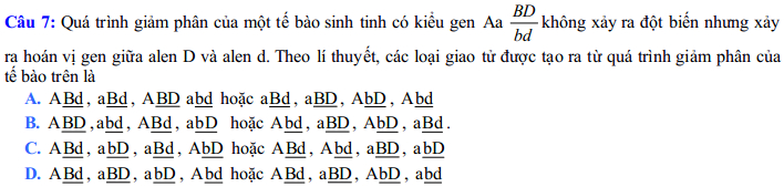 Đề thi thử THPT Quốc gia môn Sinh có đáp án