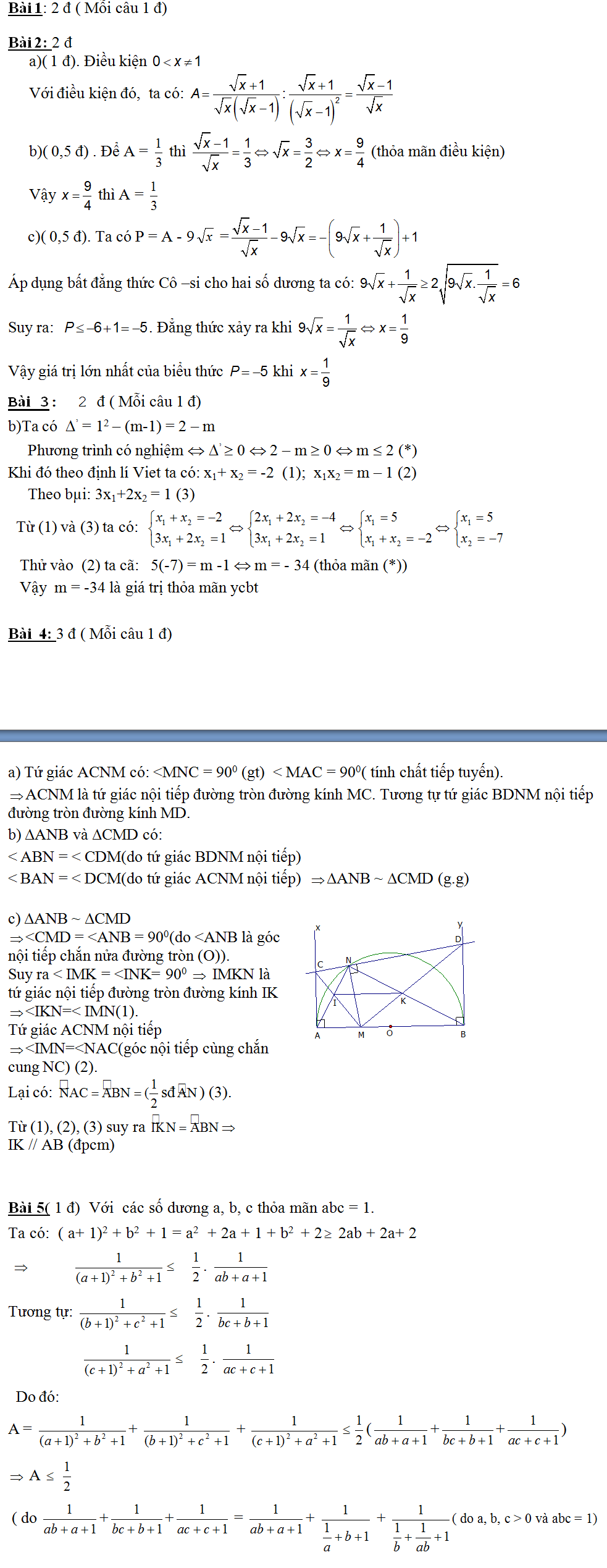 Đáp án đề thi thử vào lớp 10 môn Toán Đáp án đề thi thử vào lớp 10 môn Toán
