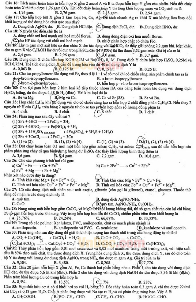 Đề thi thử THPT Quốc gia môn Hóa học năm 2016