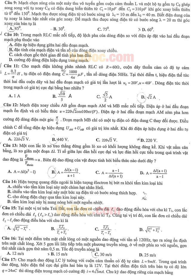 Đề thi thử THPT Quốc gia môn Vật lý năm 2016 Đề thi thử THPT Quốc gia môn Vật lý năm 2016