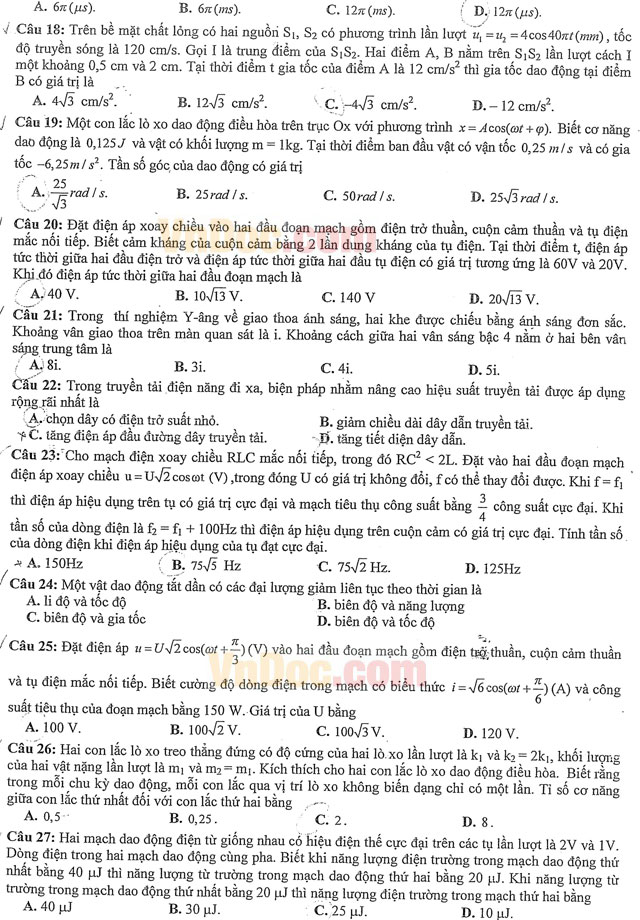 Đề thi thử THPT Quốc gia môn Vật lý năm 2016 Đề thi thử THPT Quốc gia môn Vật lý năm 2016