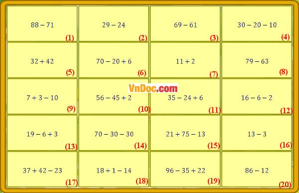 Luyện thi violympic Toán lớp 1 vòng 17