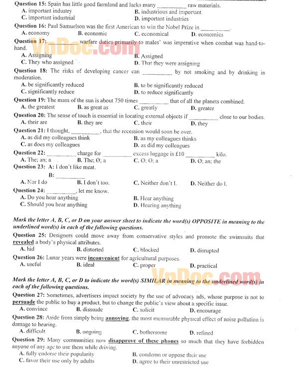 Đề thi thử Đại học năm 2016 môn Tiếng Anh     
