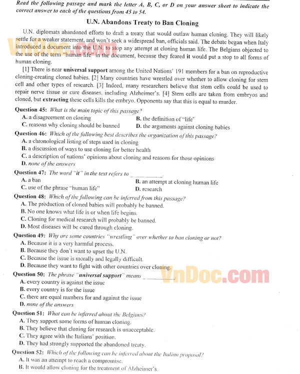 Đề thi thử Đại học năm 2016 môn Tiếng Anh     