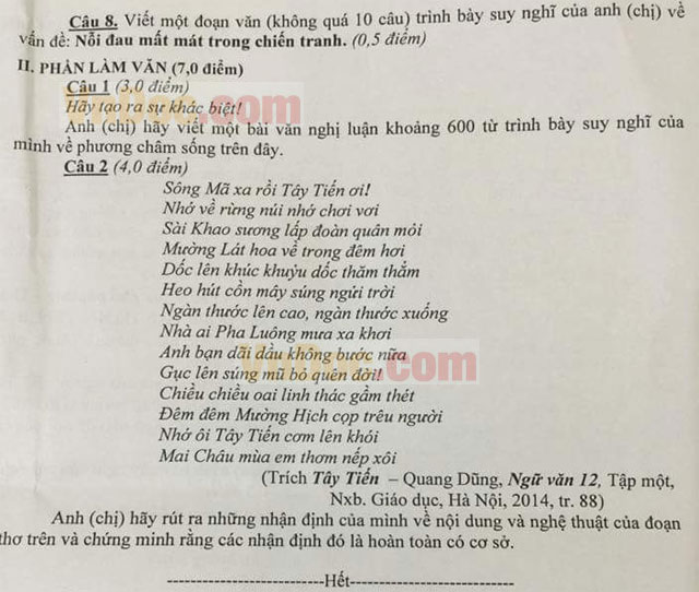 Đề thi thử THPT Quốc gia năm 2016 môn Ngữ văn trường THPT Chuyên Đại học Vinh (Lần 1)