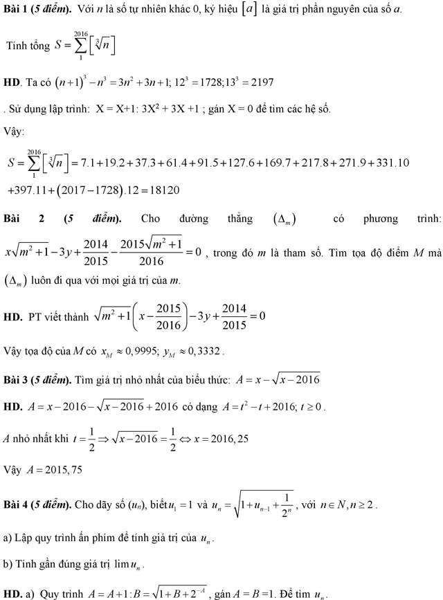 Đáp án đề thi học sinh giỏi giải toán trên máy tính cầm tay lớp 11