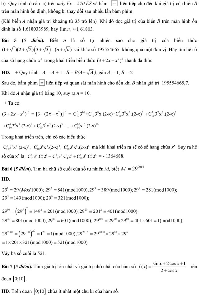 Đáp án đề thi học sinh giỏi giải toán trên máy tính cầm tay lớp 11