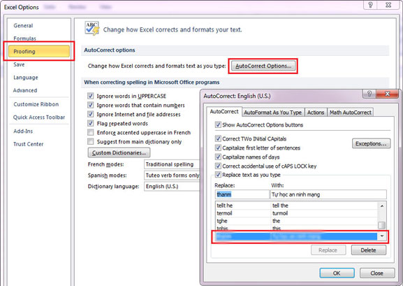 Tab Proofing Tự học MS Excel 2013 bài 2: Tùy chỉnh trong Excel