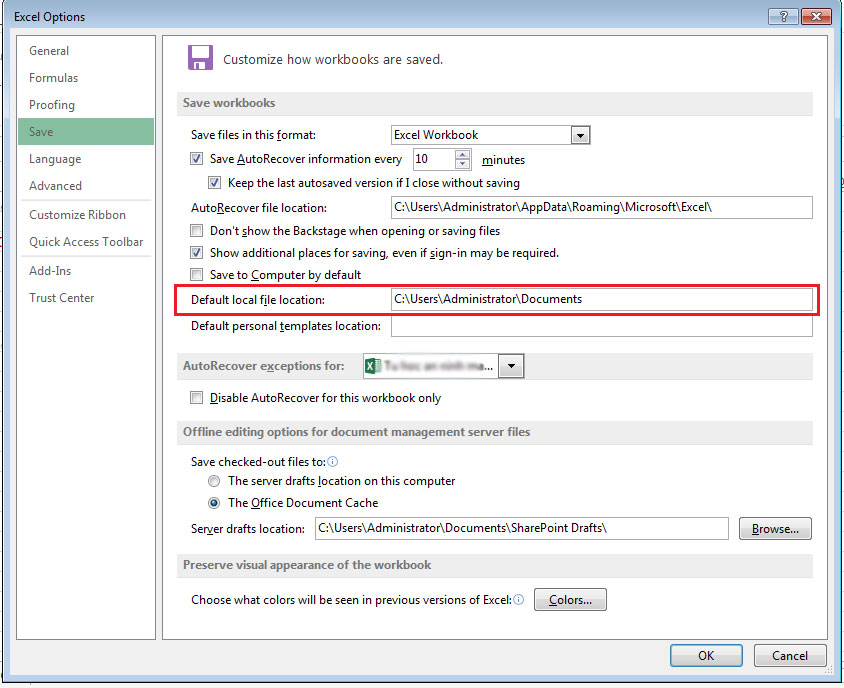 Tab Save Tự học MS Excel 2013 bài 2: Tùy chỉnh trong Excel