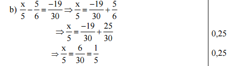 Đáp án đề thi học kì 2 môn Toán lớp 6