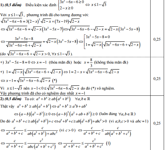 Đáp án đề thi vào lớp 10 môn toán