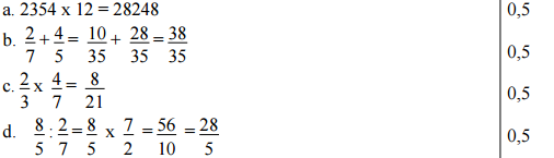 Đáp án đề thi học kì 2 môn Toán lớp 4