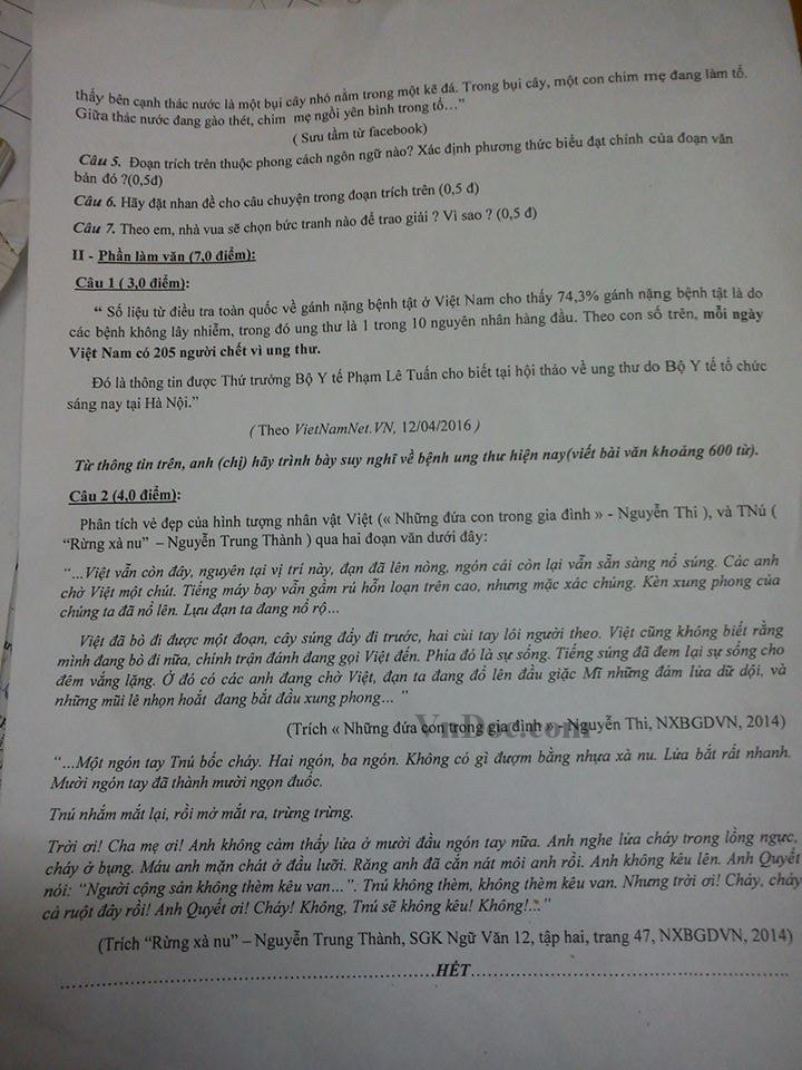 Đề kiểm tra cuối năm môn Văn lớp 12