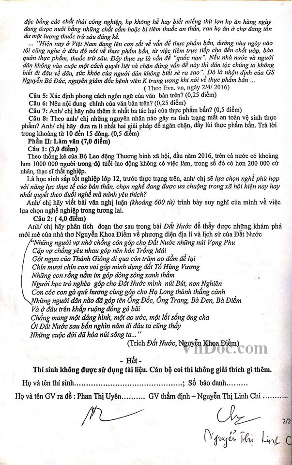 Đề thi thử THPT Quốc gia 2016 môn Văn