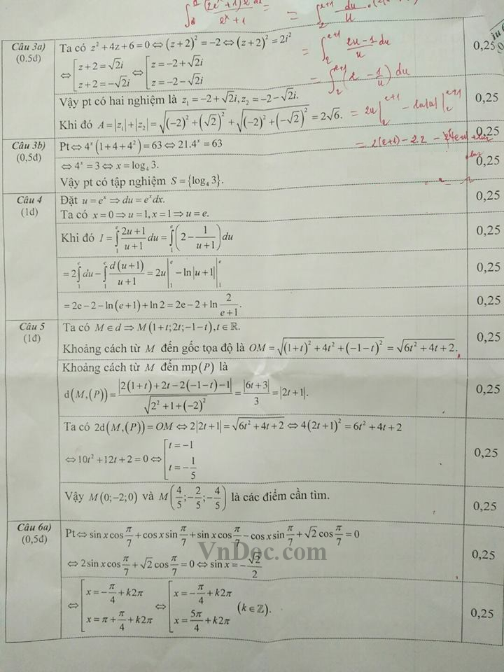 Đáp án đề thi thử THPT Quốc gia môn Toán năm 2016 tỉnh Hà Nam
