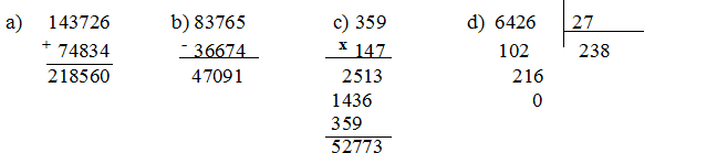 Đáp án đề thi học kì 2 môn Toán lớp 4