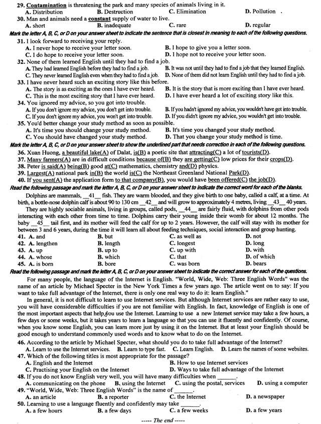 Đề thi học kì 2 môn Tiếng Anh lớp 10