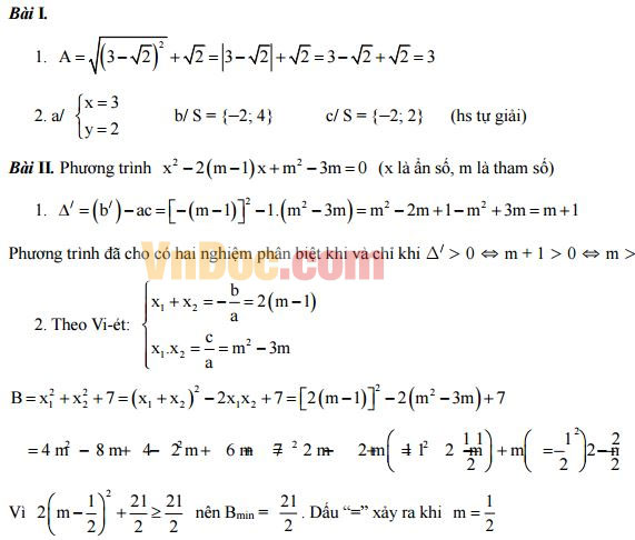 Đáp án đề thi vào lớp 10 môn Toán