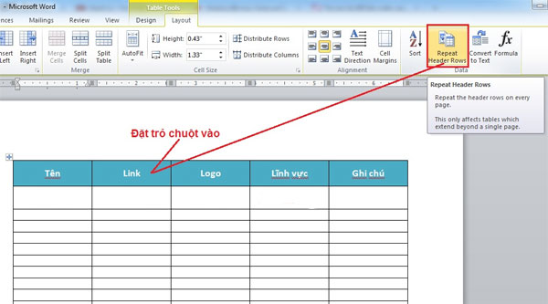Cách lặp lại thanh tiêu đề Cách lặp lại thanh tiêu đề