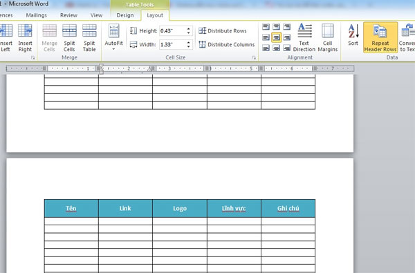 Lap lai thanh tieu de trong word Lap lai thanh tieu de trong word