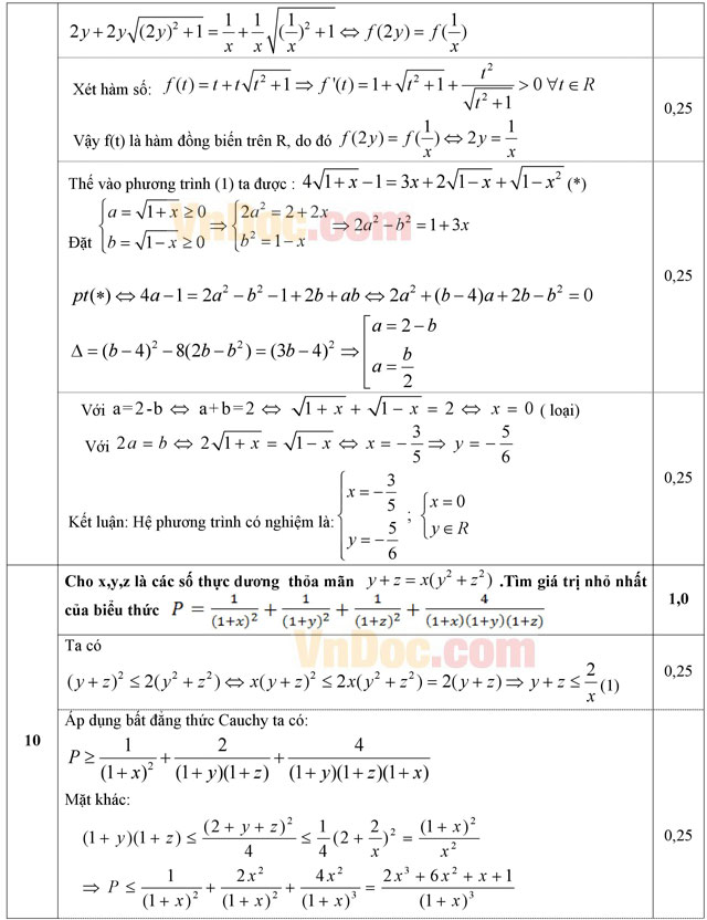 Đáp án đề thi thử THPT Quốc gia môn Toán năm 2016 trường THPT Đào Duy Từ, Quảng Bình (Lần 2)
