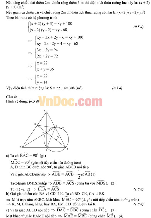 Đáp án đề thi thử vào lớp 10 môn Toán Đáp án đề thi thử vào lớp 10 môn Toán