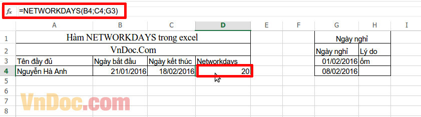 Học MS Excel 2013 bài 28: Hàm NETWORKDAYS 