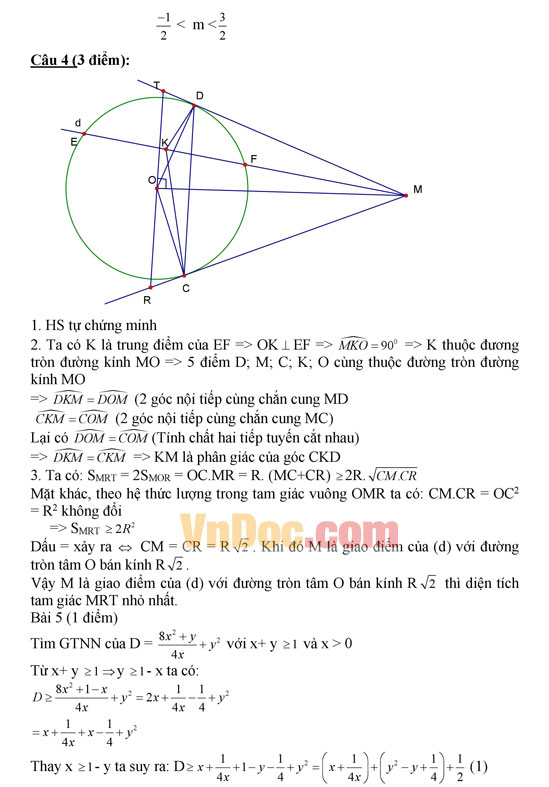 Đáp án đề thi thử vào lớp 10 môn Toán Đáp án đề thi thử vào lớp 10 môn Toán
