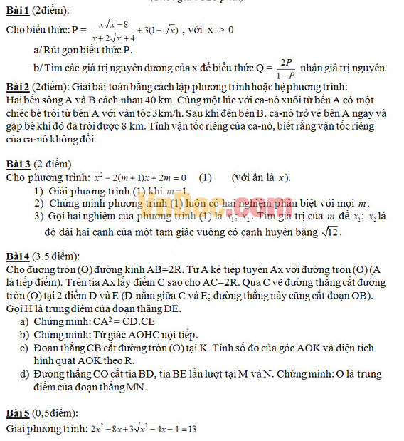 Đề thi thử vào lớp 10 môn Toán 