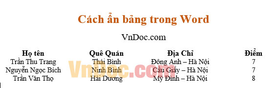 Cách ẩn bảng trong Word