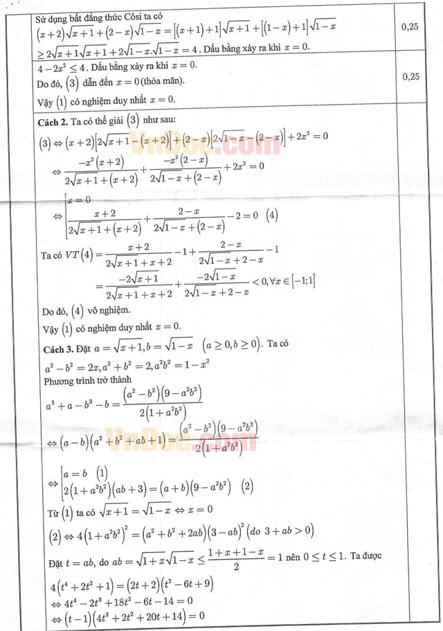 Đáp án đề thi thử THPT Quốc gia môn Toán năm 2016 tỉnh Bắc Ninh Đáp án đề thi thử THPT Quốc gia môn Toán năm 2016 tỉnh Bắc Ninh