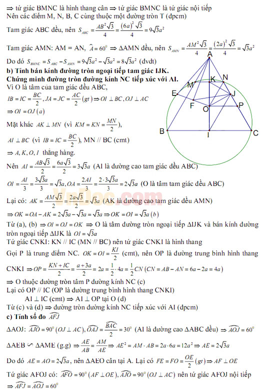 Đáp án đề thi vào lớp 10 môn Toán